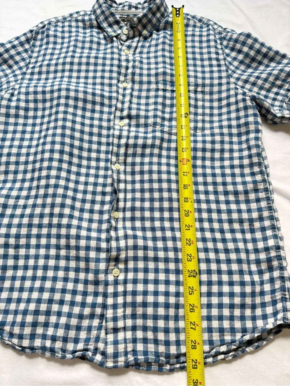 Banana Republic Linen Blue and White Gingham Short-Sleeve Button-Down Shirt